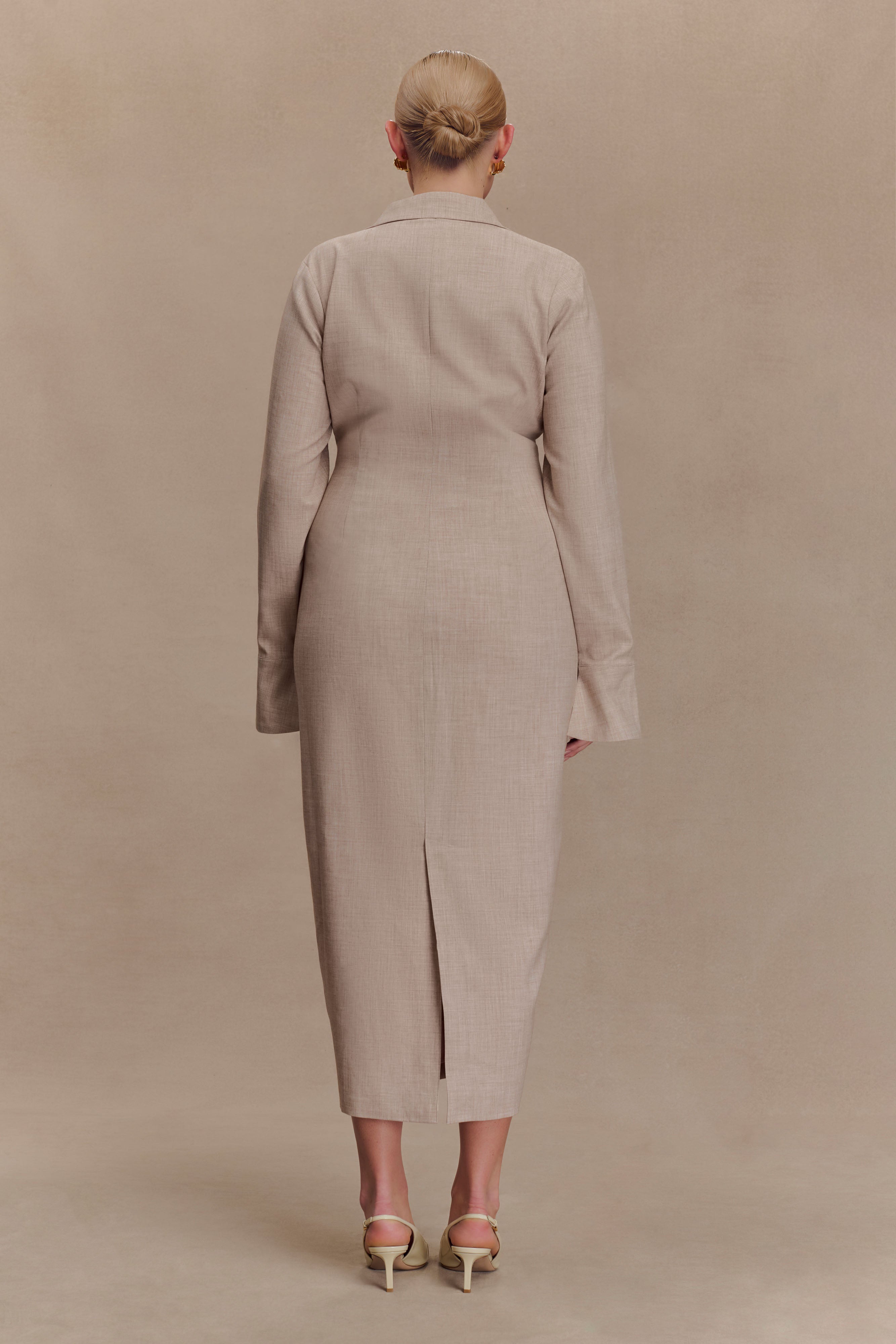 Fitted Shirt Midi Dress with Collar & Flared Cuffs | Dorian