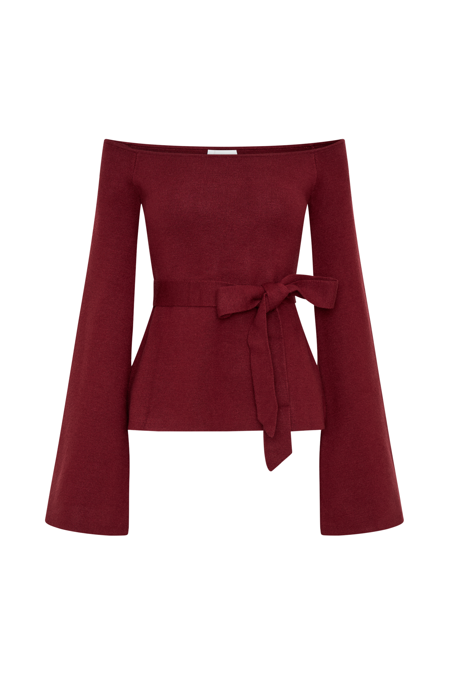 Off Shoulder Knit Top with Long Sleeves & Waist Tie | Kyle