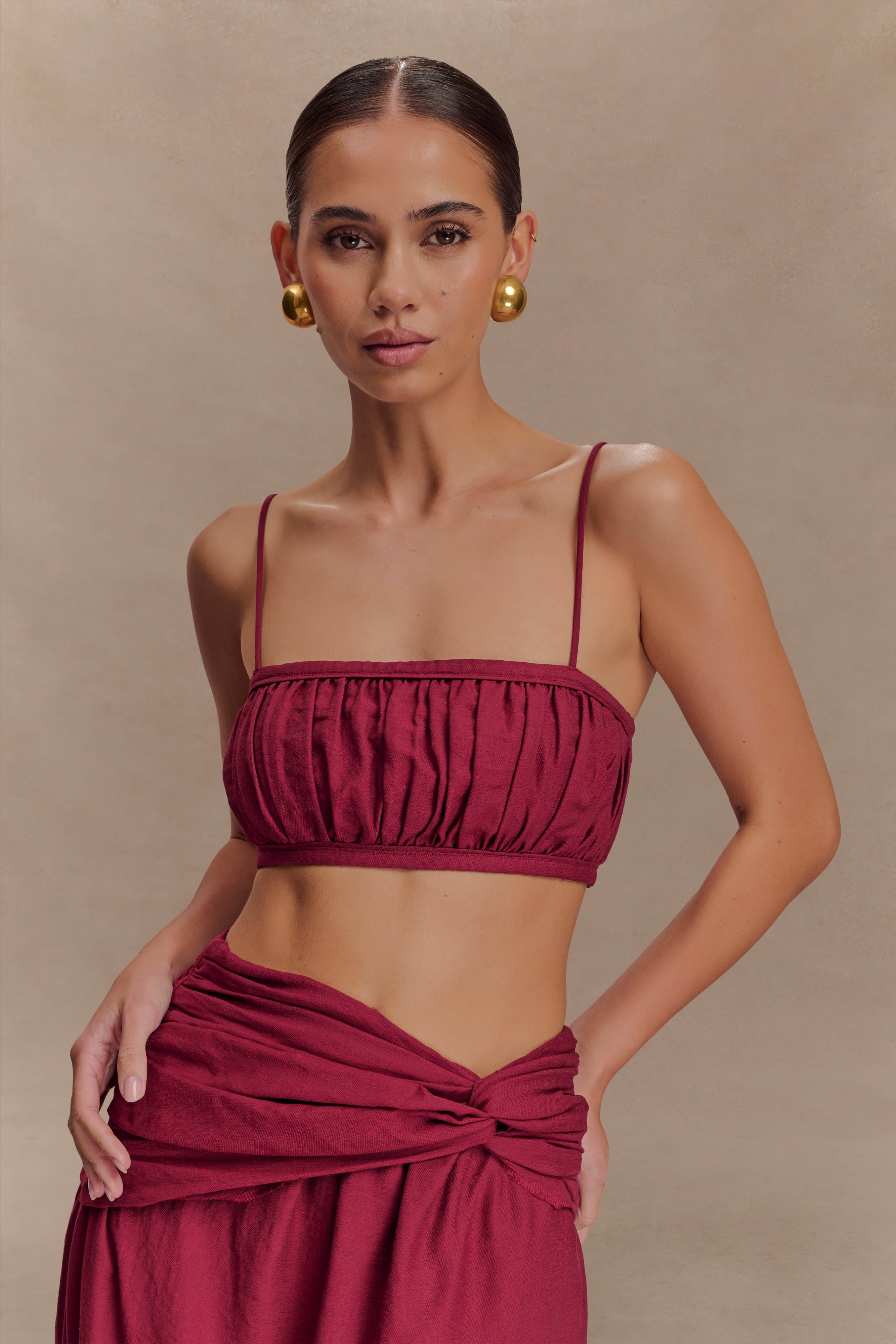 Shirred Linen Bandeau Top with Adjustable Straps | Scottie