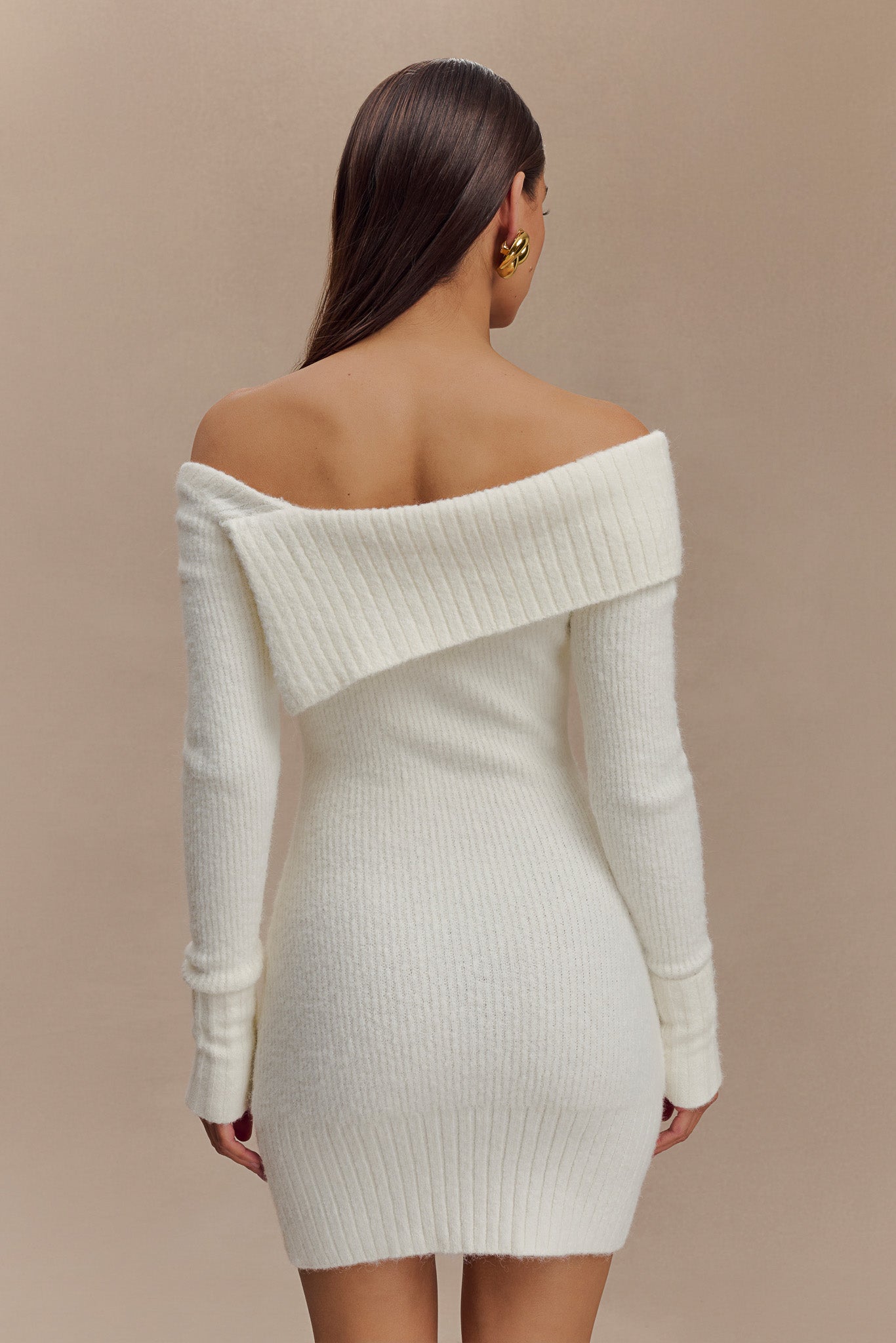 Asymmetric Knit Mini Dress with Ribbed Overlay | Stephanie Ivory