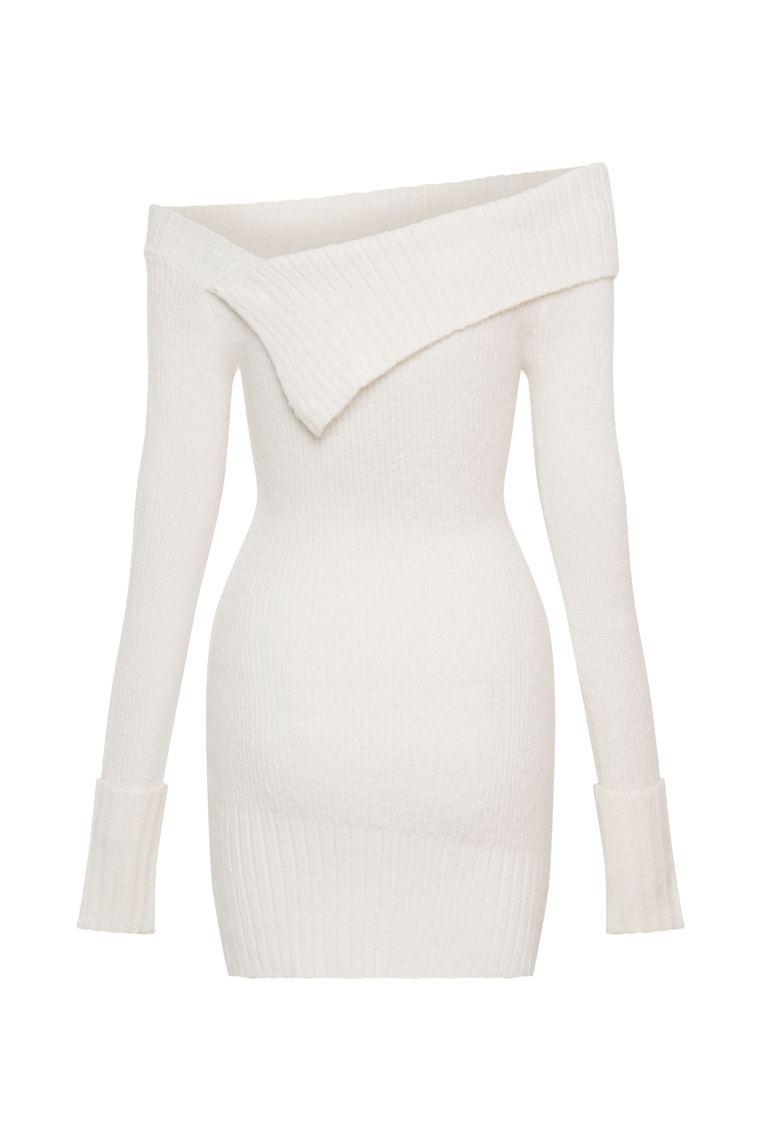 Asymmetric Knit Mini Dress with Ribbed Overlay | Stephanie Ivory