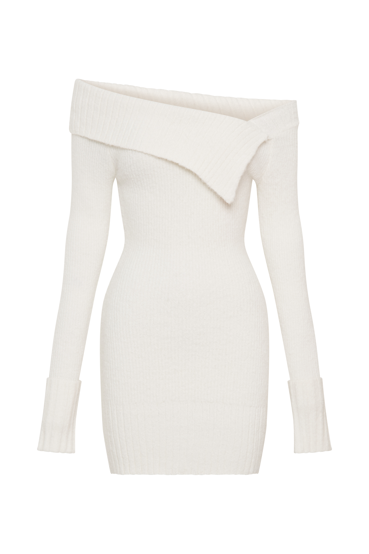 Asymmetric Knit Mini Dress with Ribbed Overlay | Stephanie Ivory