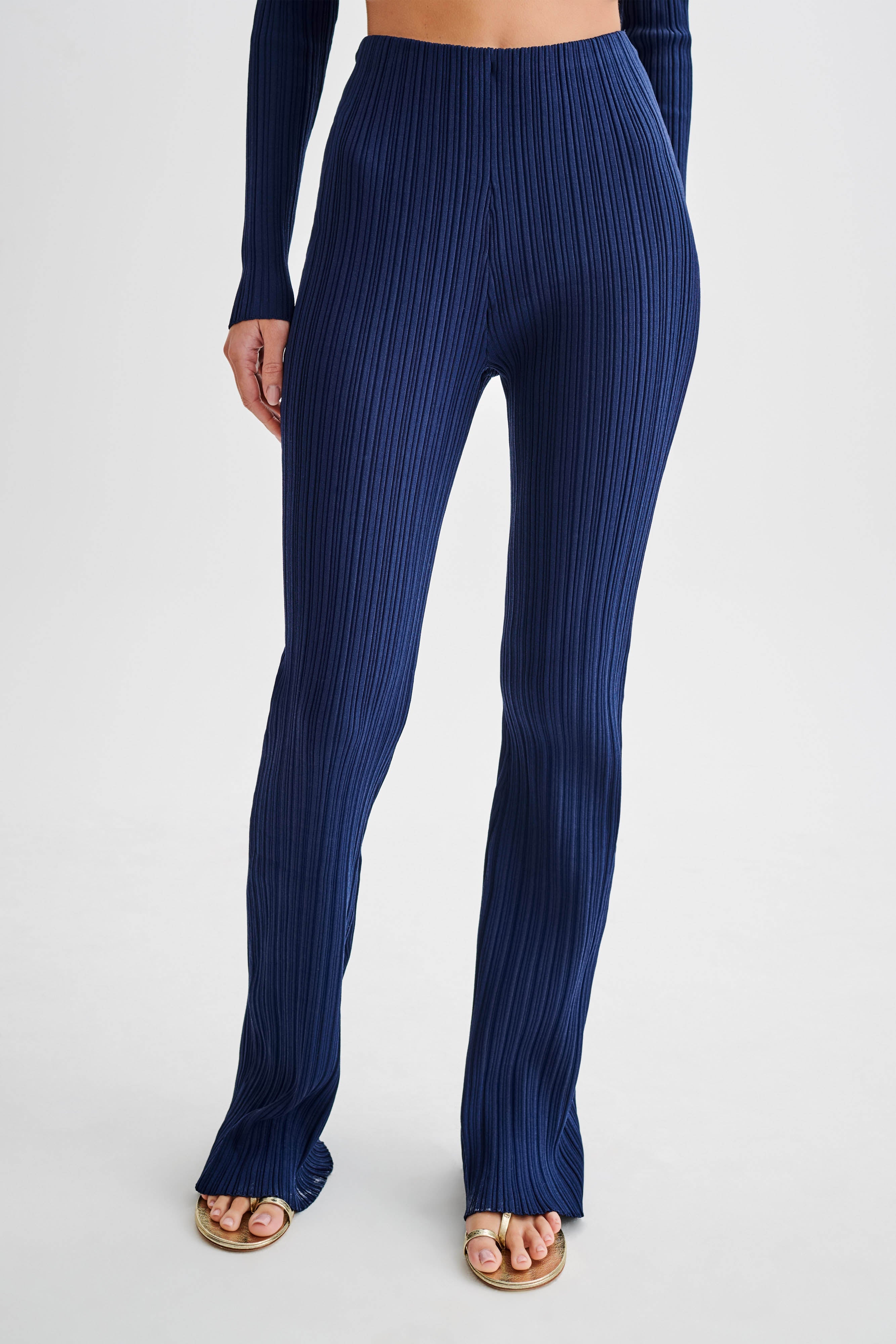 Straight Leg Rib Knit Pants with Elastic Waist | Chiara