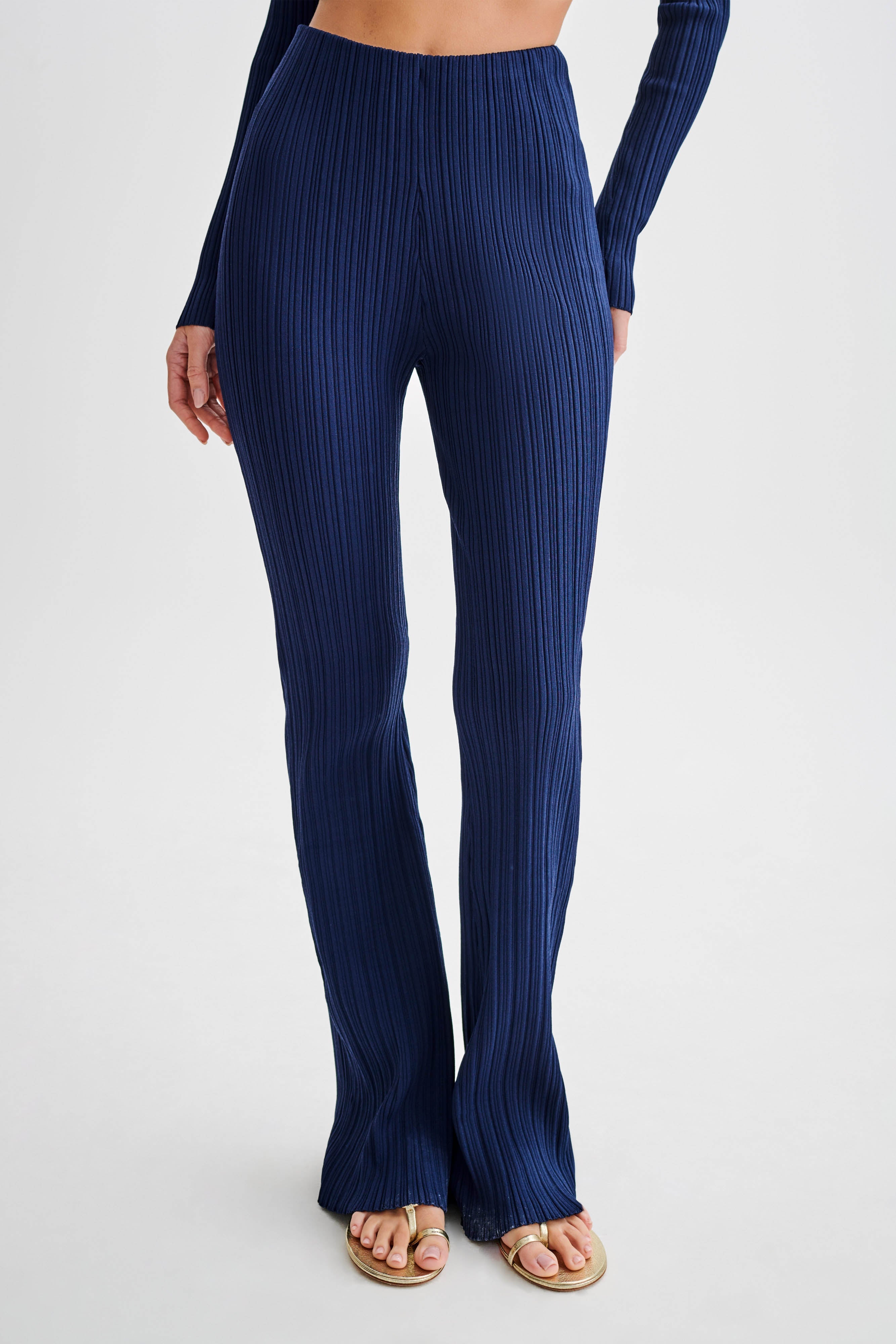 Straight Leg Rib Knit Pants with Elastic Waist | Chiara