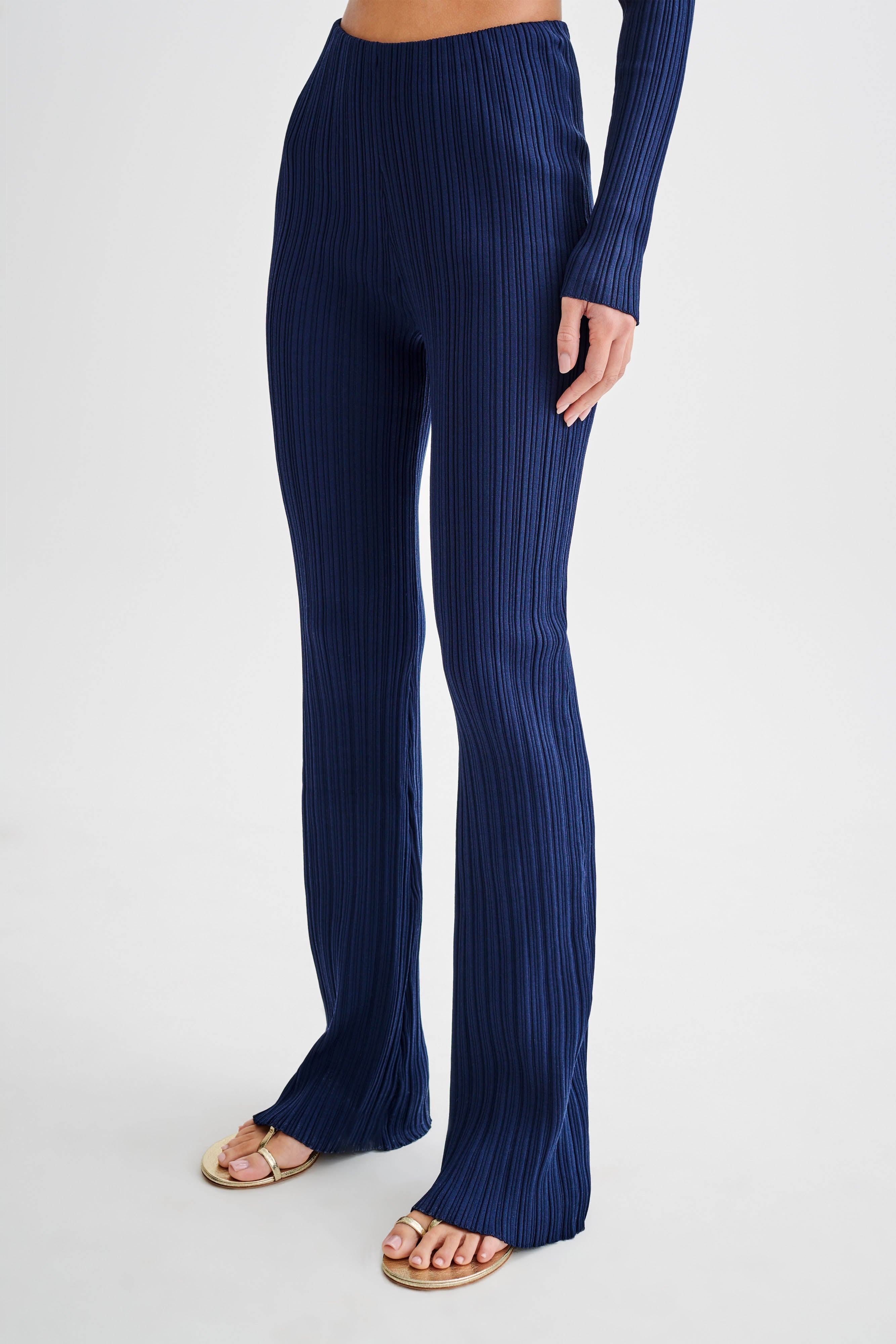 Straight Leg Rib Knit Pants with Elastic Waist | Chiara