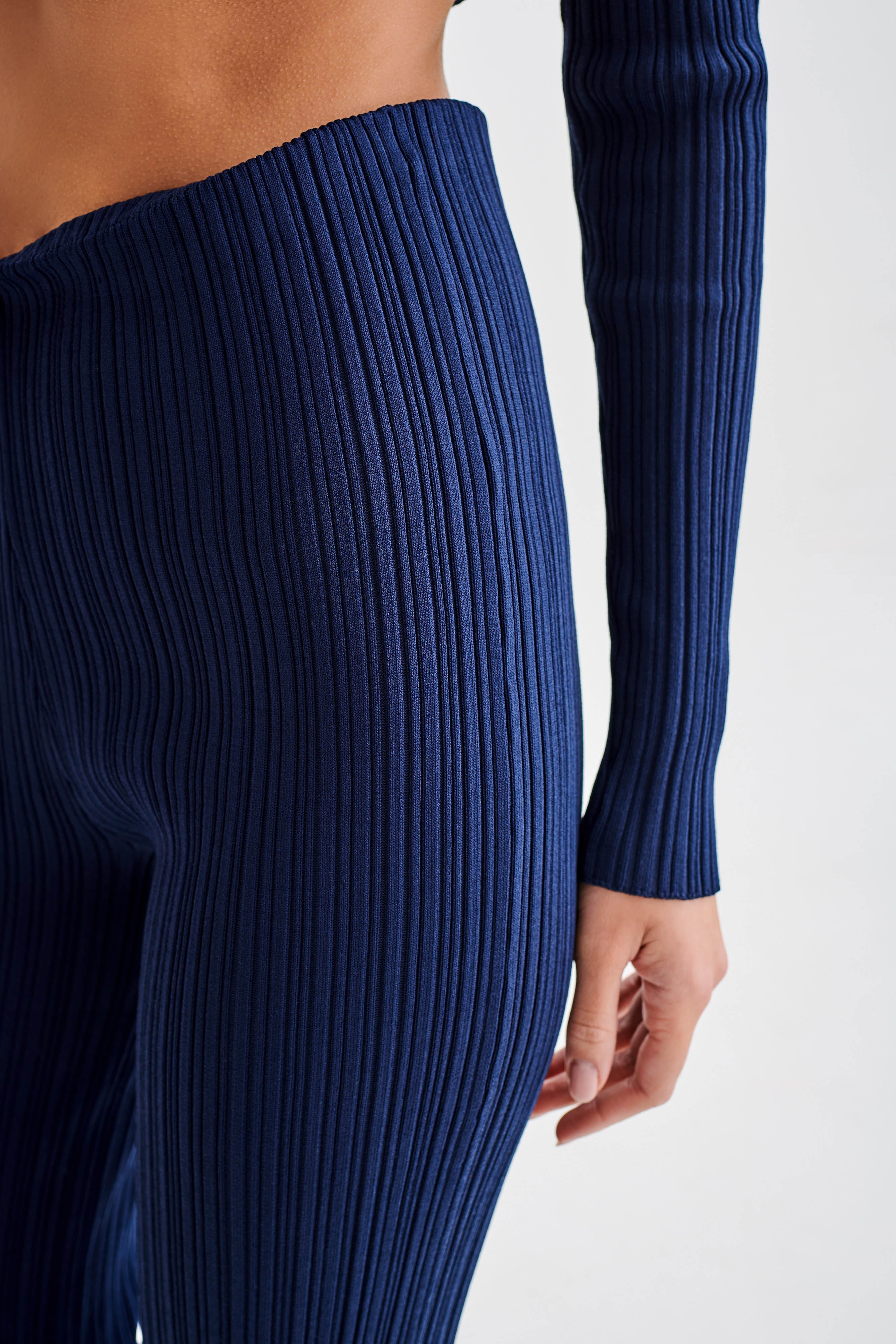 Straight Leg Rib Knit Pants with Elastic Waist | Chiara