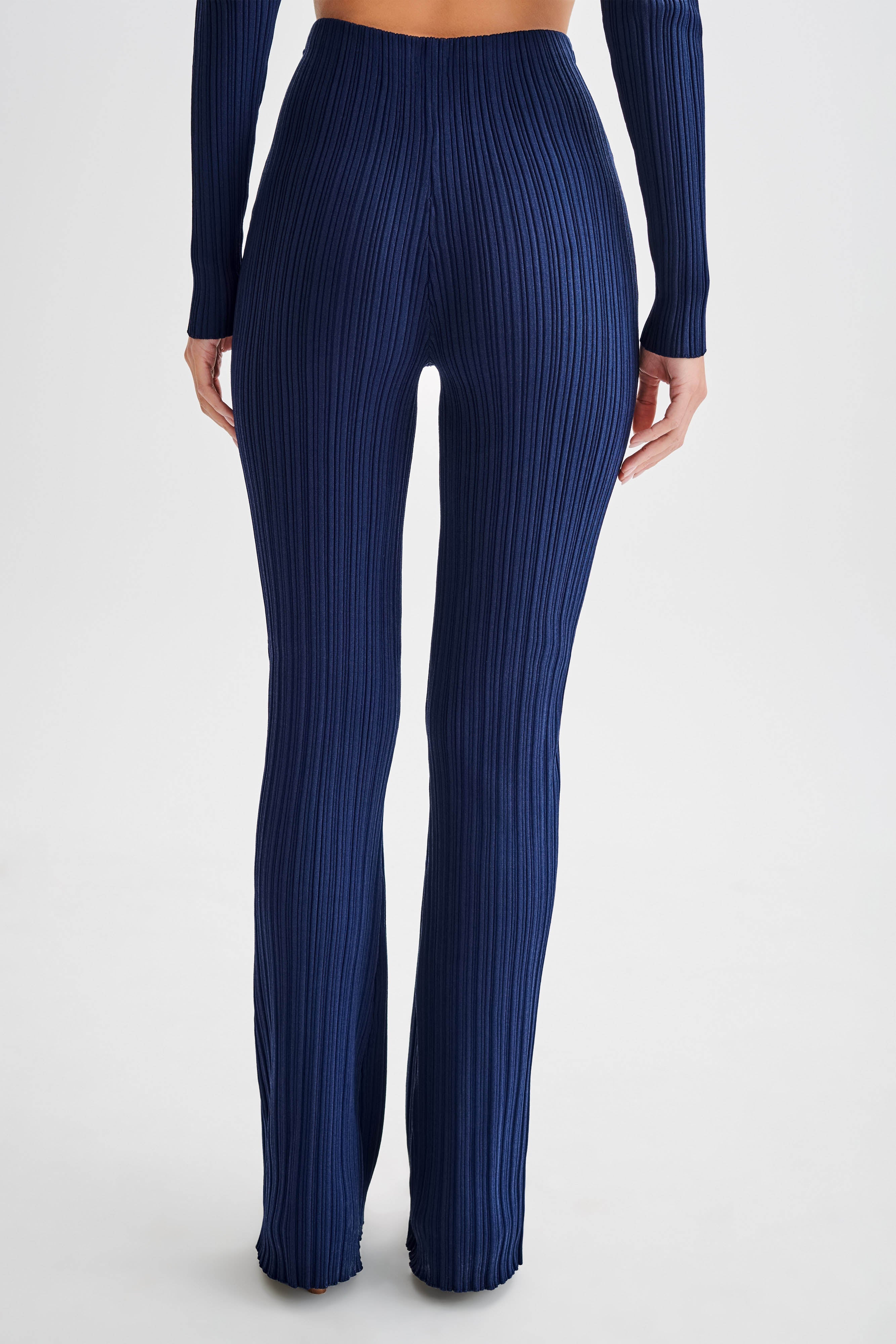 Straight Leg Rib Knit Pants with Elastic Waist | Chiara