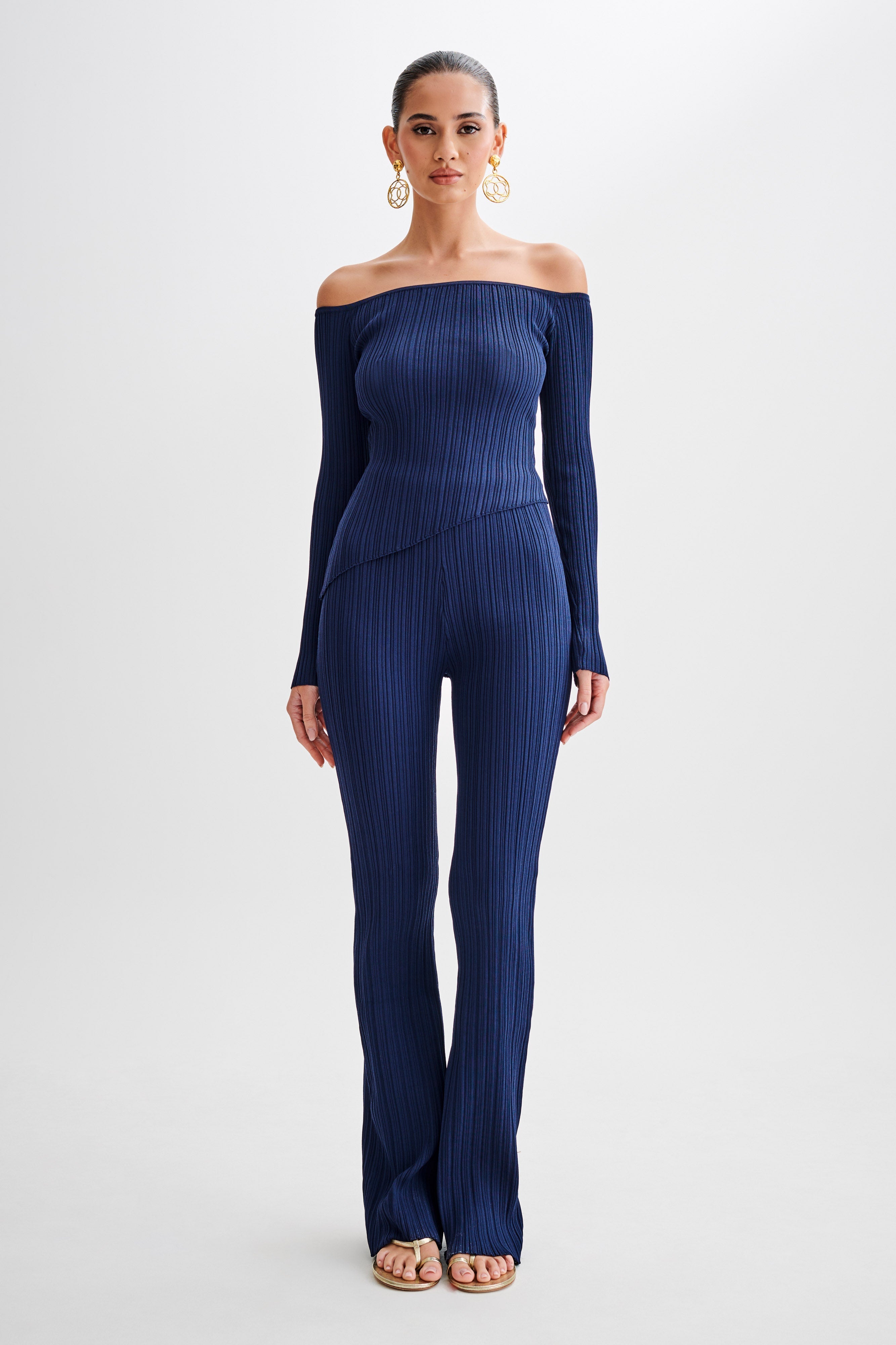 Straight Leg Rib Knit Pants with Elastic Waist | Chiara