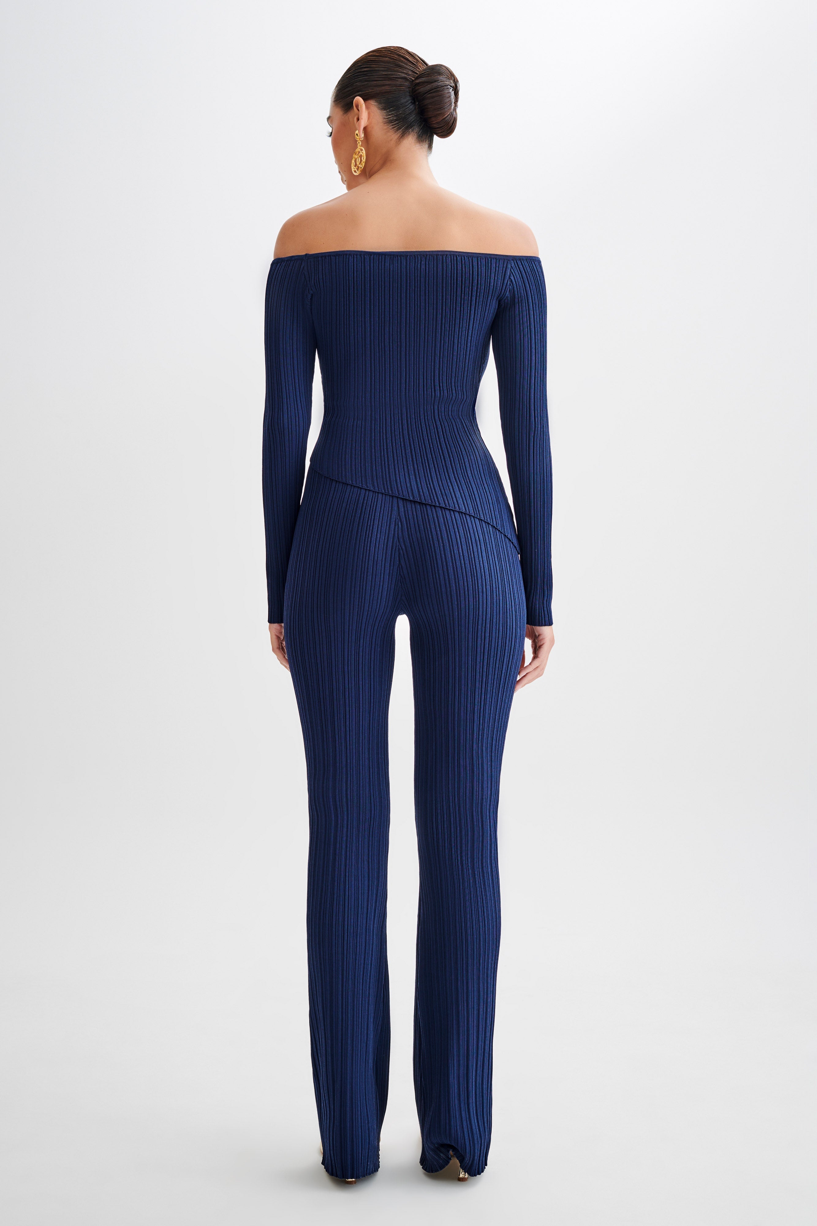 Straight Leg Rib Knit Pants with Elastic Waist | Chiara