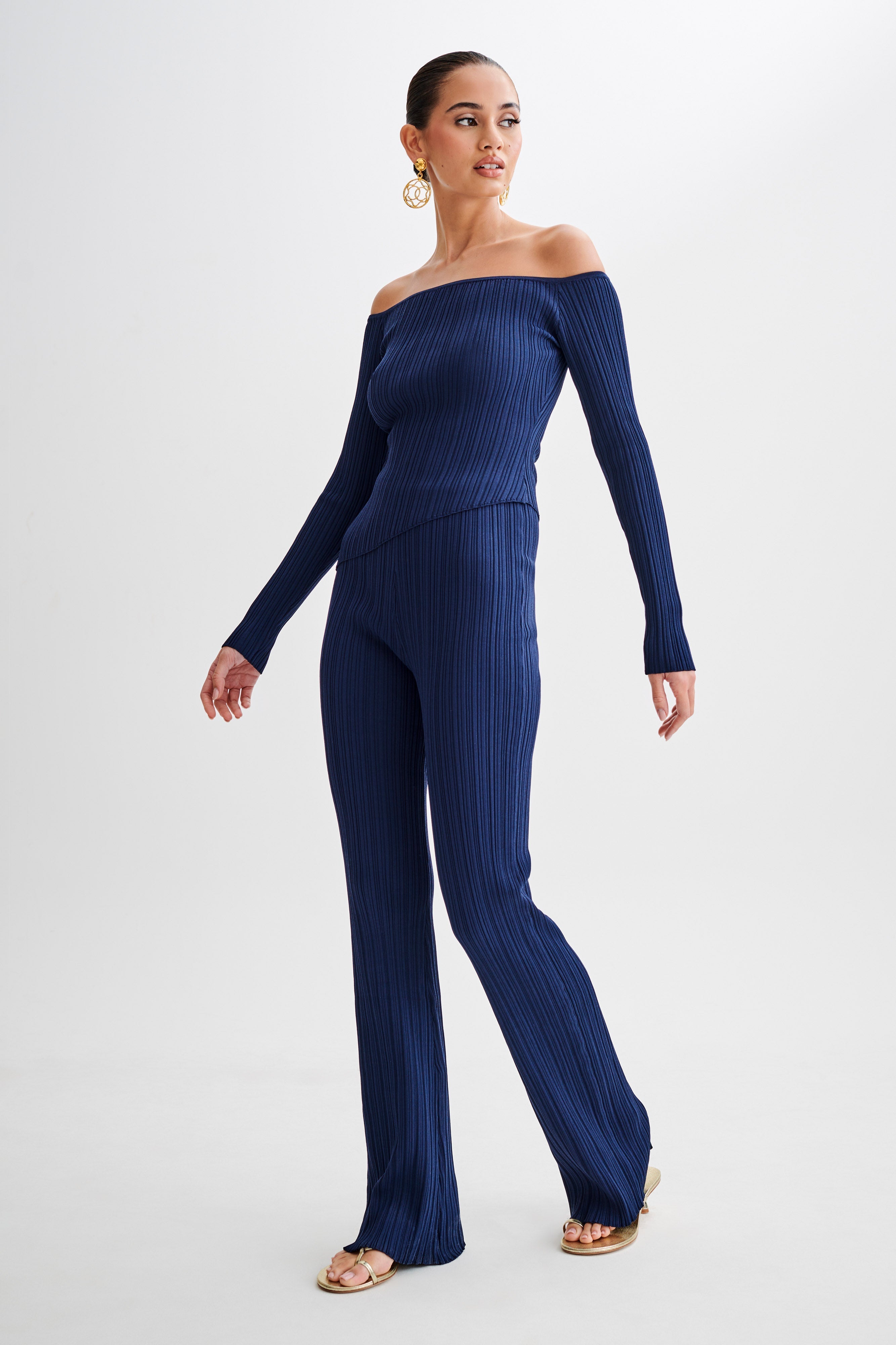 Straight Leg Rib Knit Pants with Elastic Waist | Chiara