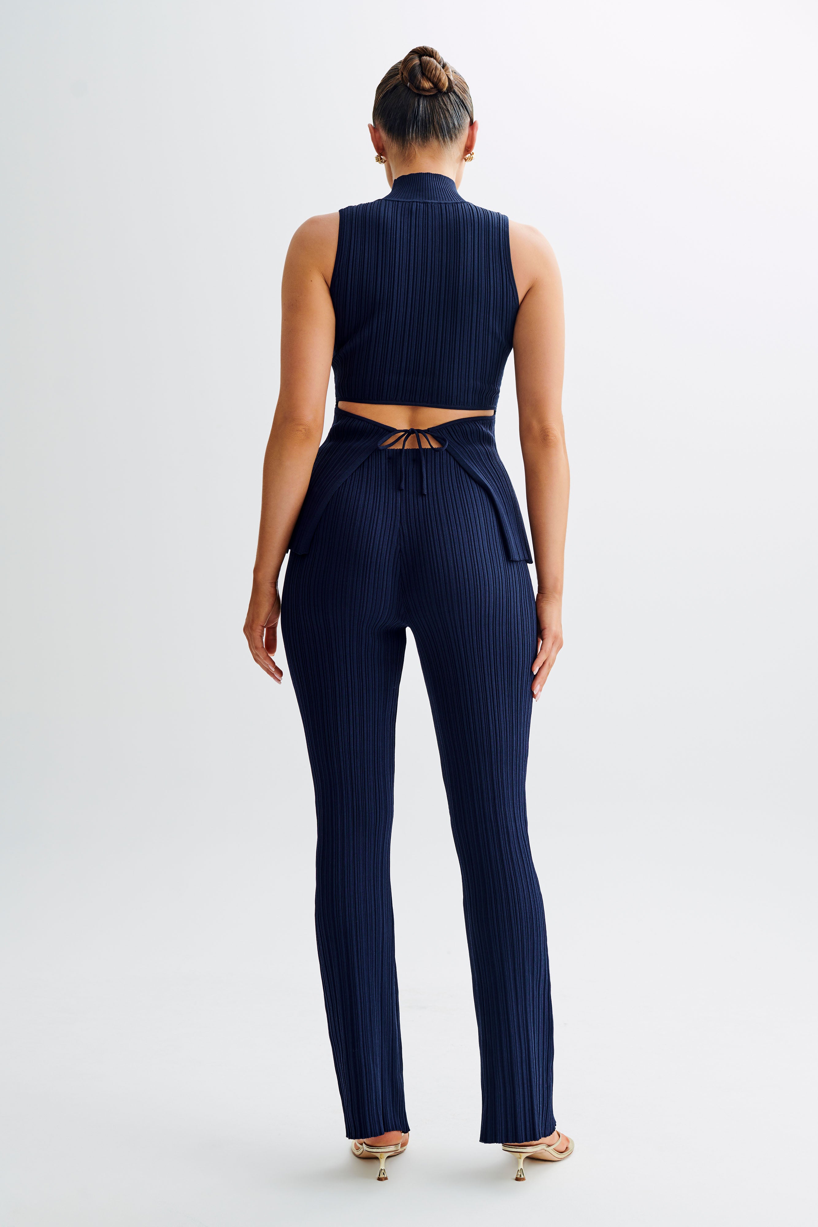 Straight Leg Rib Knit Pants with Elastic Waist | Chiara
