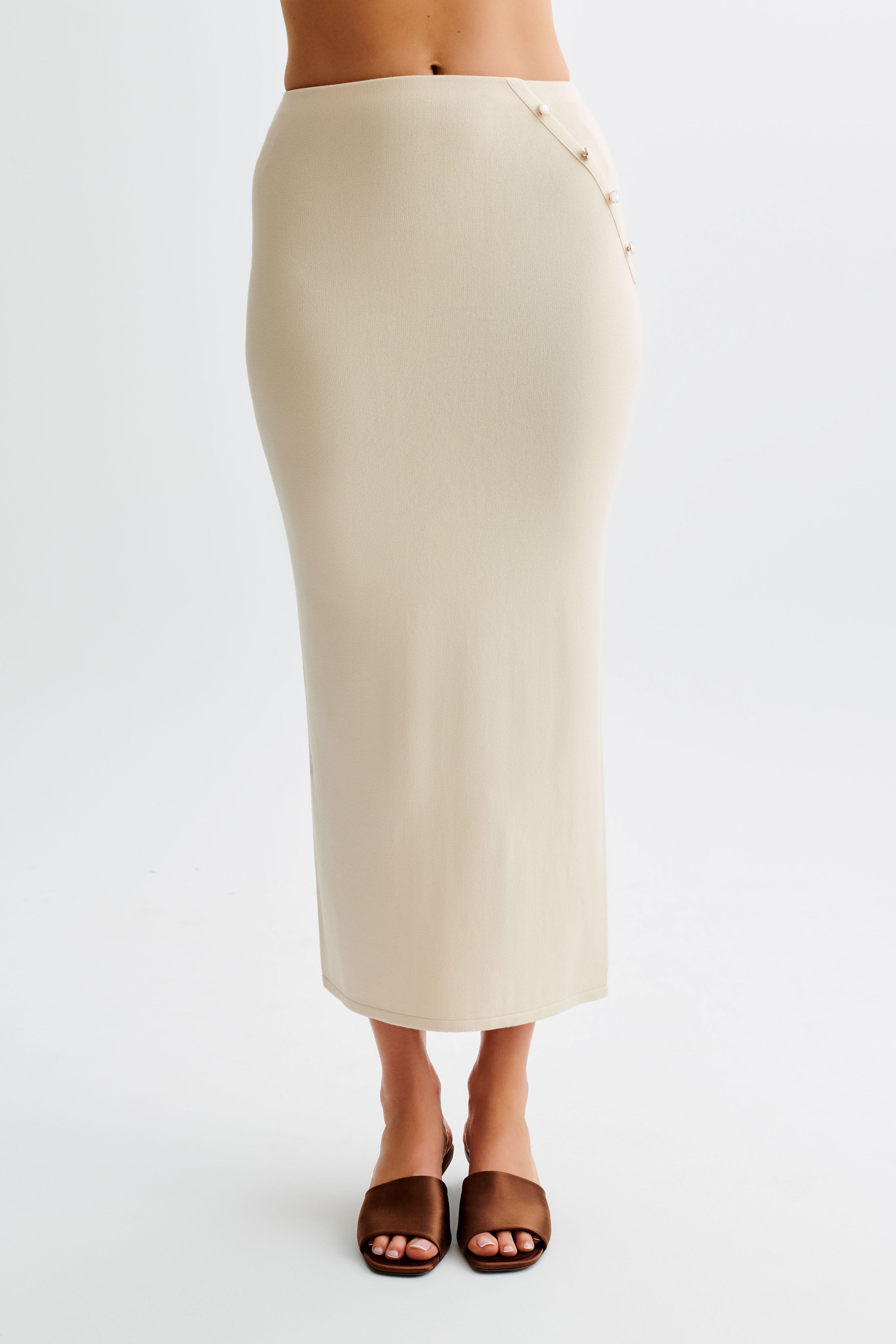High-Waisted Buttoned Knit Maxi Skirt | Maisie Cream