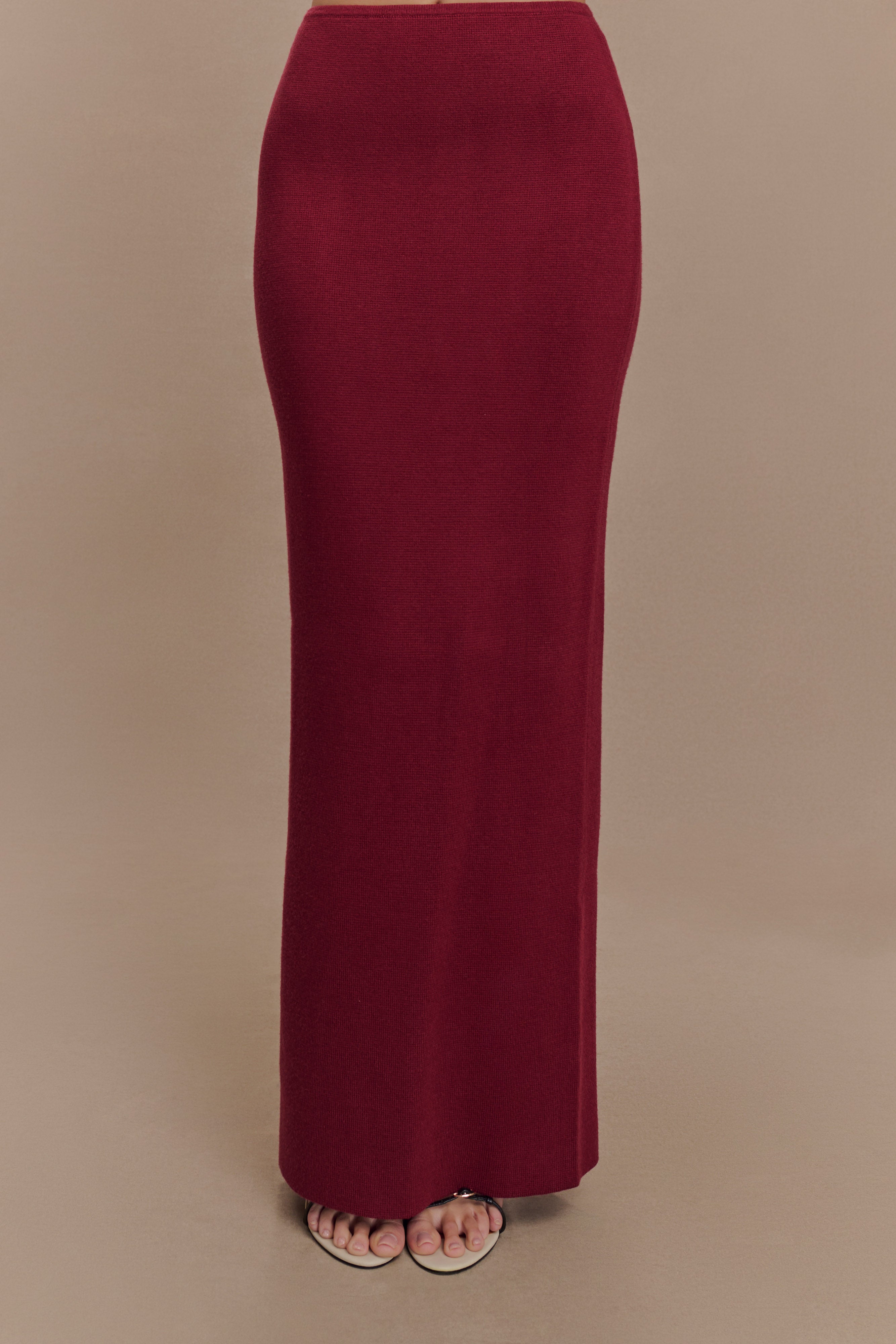 Knit Maxi Skirt with Elastic Waistband | Kyle Cherry Red